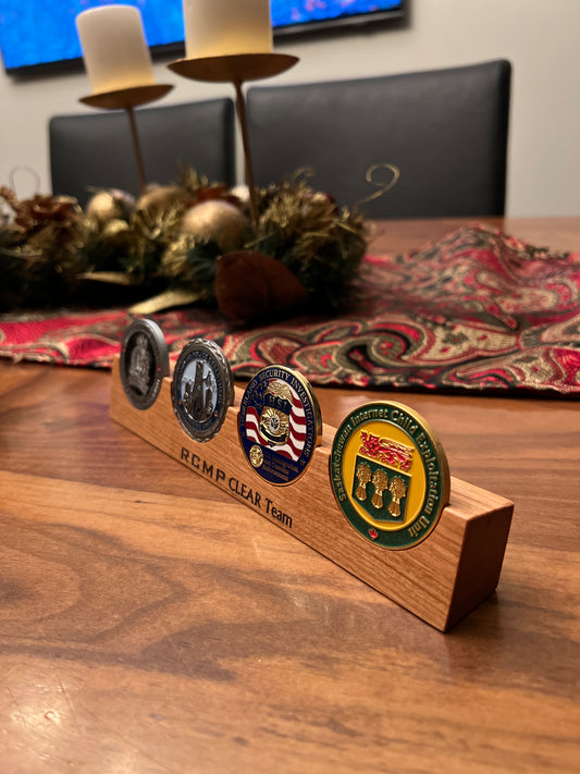 Military Challenge Coins in Steel and Wood Coffee Table - Grain Designs